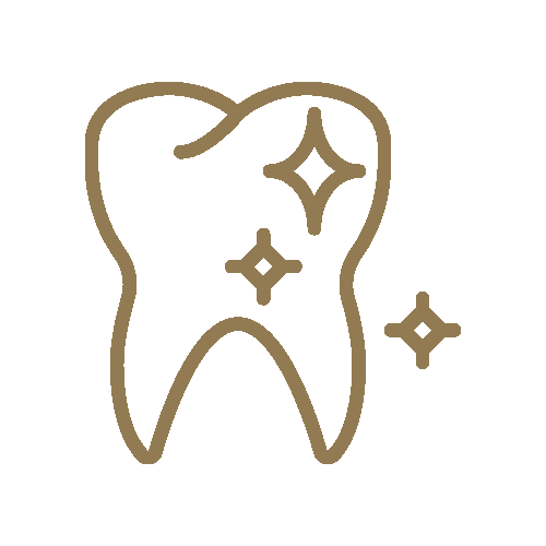A line drawing of a tooth with two stars on it.