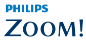 The philips zoom logo is blue and white on a white background.