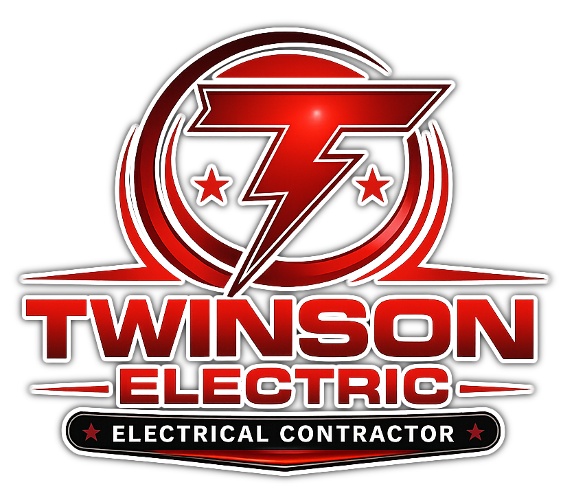Twinson Electric logo in red and white with “Electrical Contractor” banner