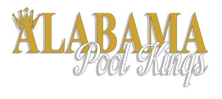 Alabama Pool Kings logo in gold and silver script on a white background