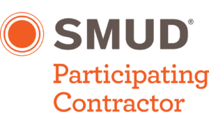 SMUD Participating Contractor logo with orange circular icon and gray/orange text