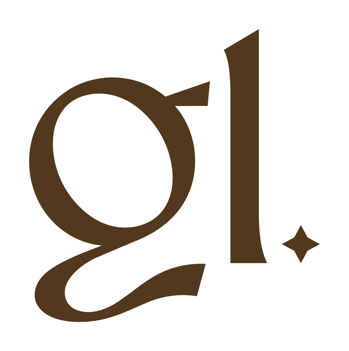 Brown lowercase “gl” logo with a small star accent on white background