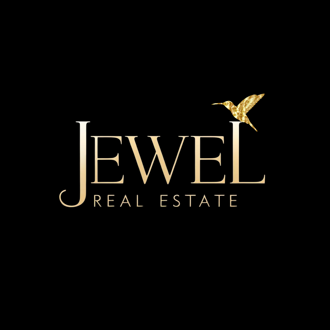 A gold, glittery hummingbird logo above the elegant, gold-toned text 