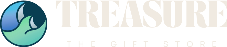Homepage A logo for treasure the gift store with a hand in a circle.