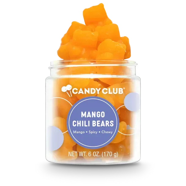 A jar of mango chili bears by candy club