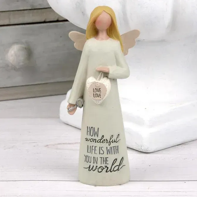 A figurine of an angel says how wonderful life is with you in the world