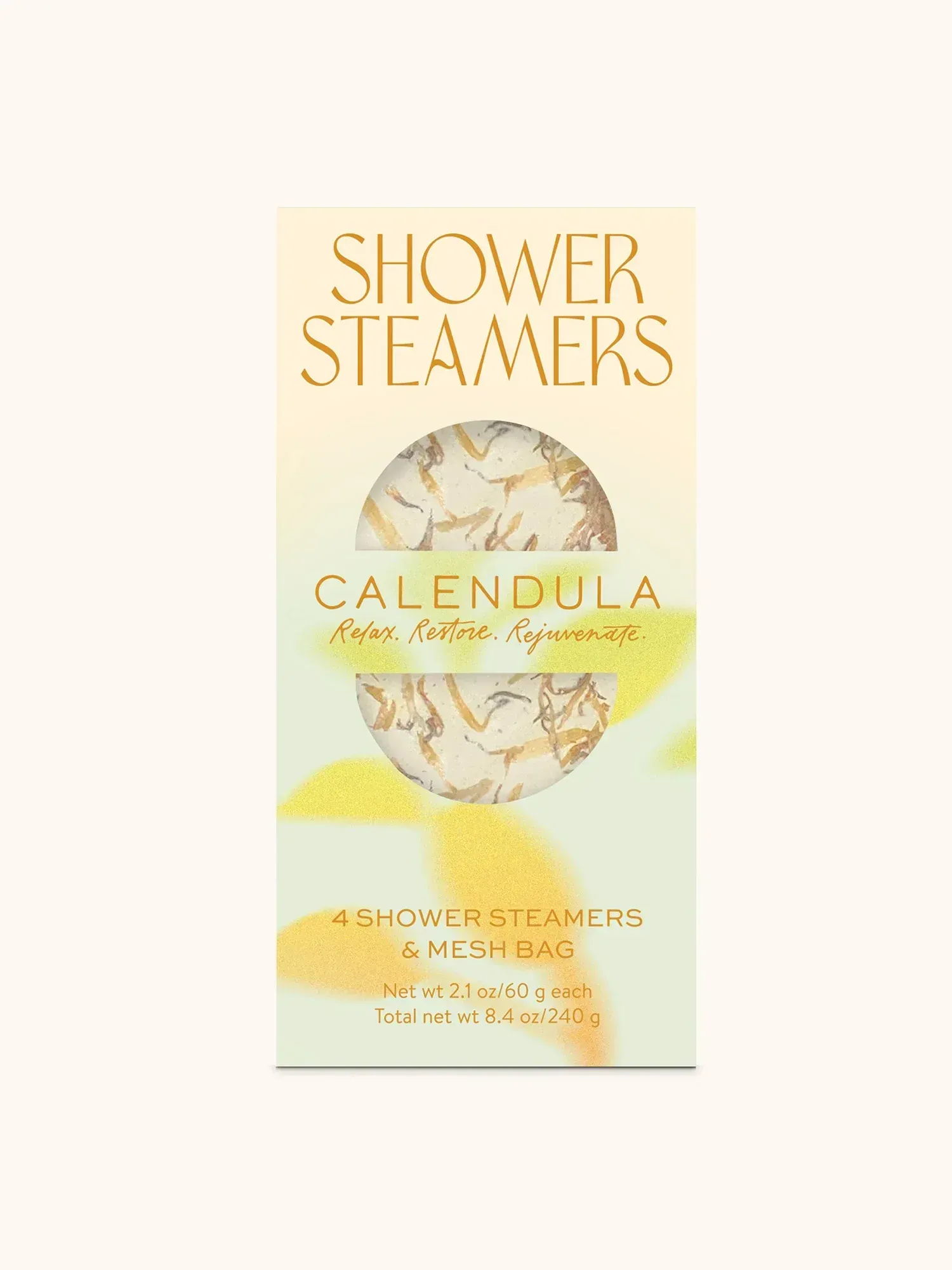A box of shower steamers with calendula in it.