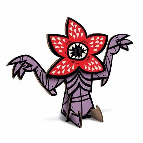 A cartoon drawing of a monster with a flower on its head.