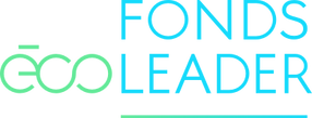 Logo portant l'inscription « Fonds Éco Leader » en turquoise et vert sur fond blanc