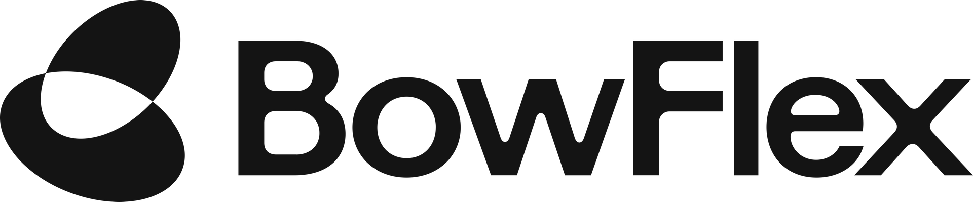 The BowFlex company logo featuring a stylized, abstract black and white leaf-like icon next to the brand name in black.