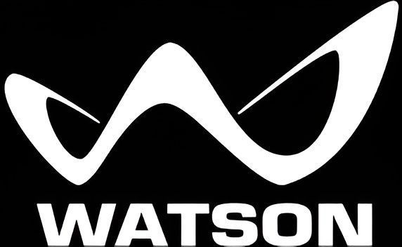 A stylized white "W" logo above the word "WATSON" in bold, capitalized white letters, all set against a black background.