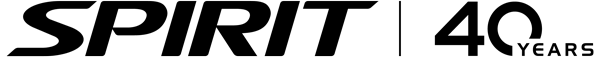 "SPIRIT 40 YEARS" logo in black text with a thin vertical separator line.