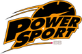 Logotipo de PowerSport.es con texto negro en negrita con contorno amarillo y un icono estilizado de velocímetro encima.