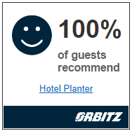 100% of guests recommend Hotel Planter, with smiley icon and SRBITZ logo