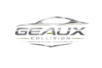 GEAUX Collision logo in gray text with a checkered flag graphic on a white background