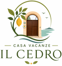 Logo per Casa Vacanze Il Cedro con un cerchio verde, un portale, un ramo di limone e dettagli marini.