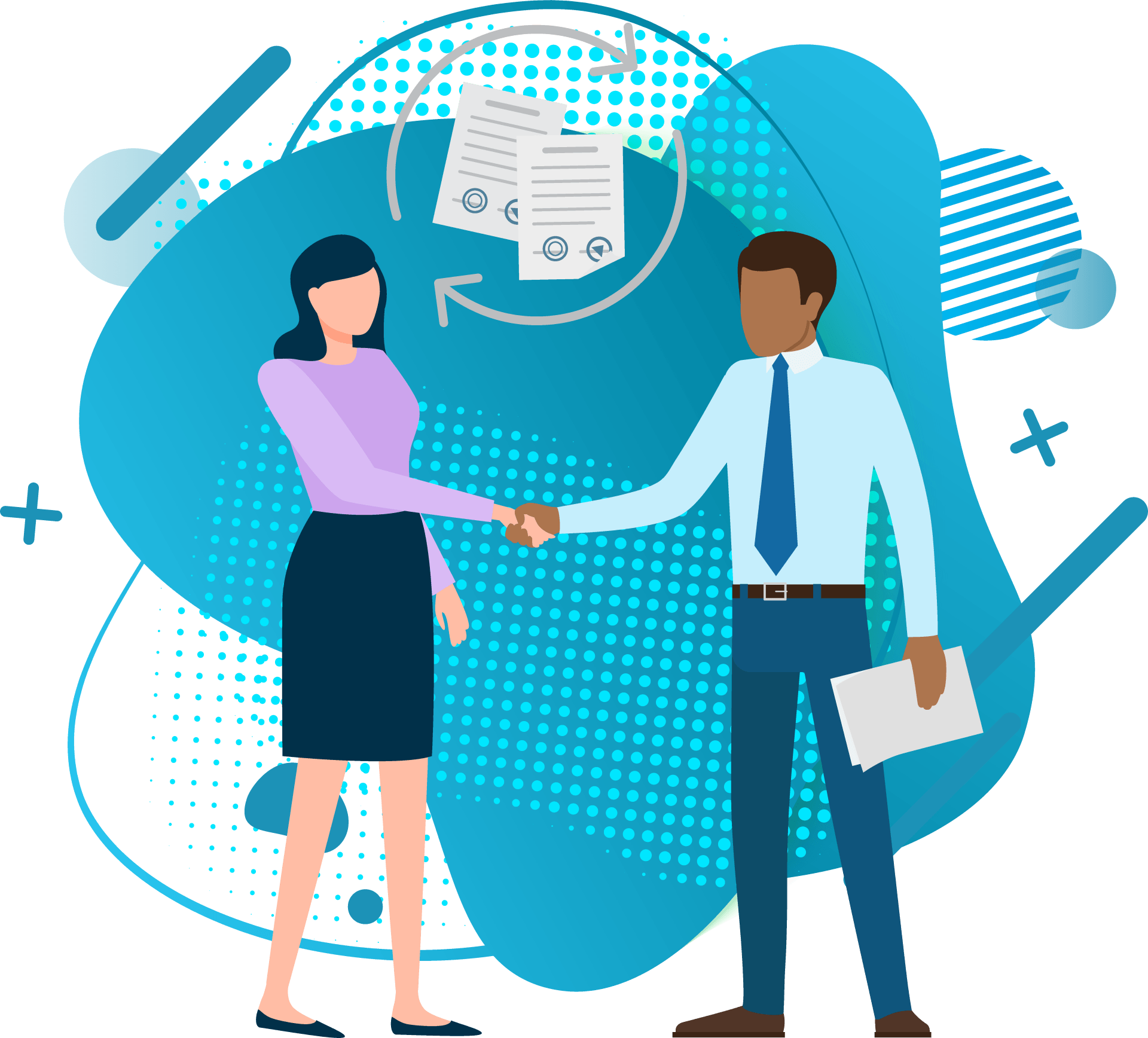 illustration showing business people making RCM deal