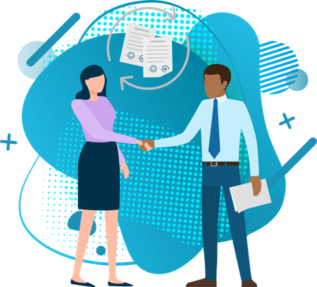 illustration showing business people making RCM deal