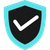 Black shield with cyan border and white check mark icon