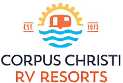 Corpus Christi RV Resorts logo with orange sun, blue waves, and black-orange text