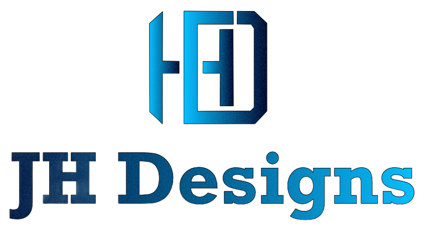 Blue “HD” logo above the text “JH Designs” on a white background