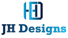Blue “HD” logo above the text “JH Designs” on a white background