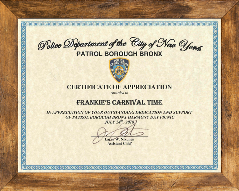 NYPD Certificate of Appreciation