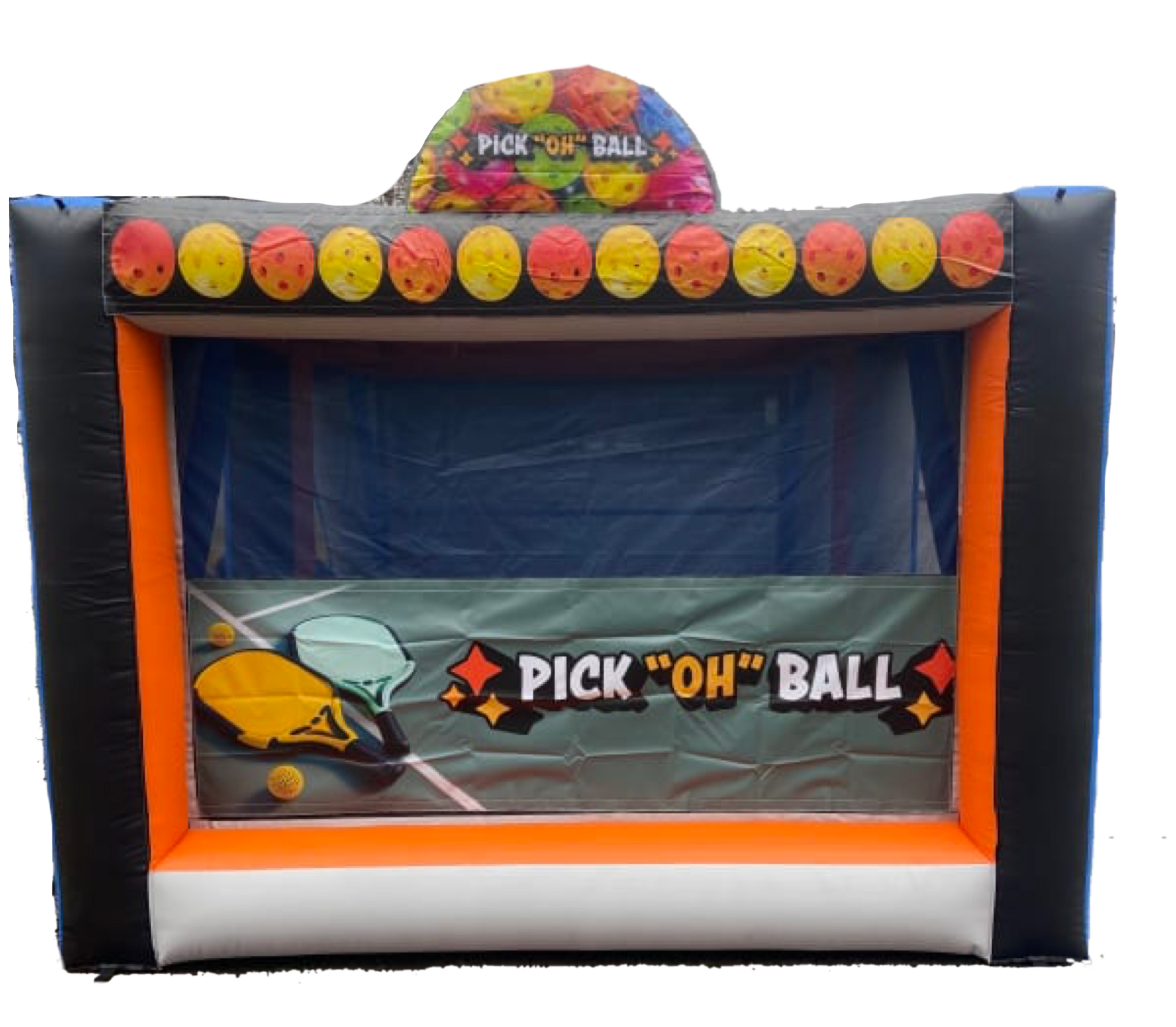 An inflatable pick ' oh ' ball game is being played