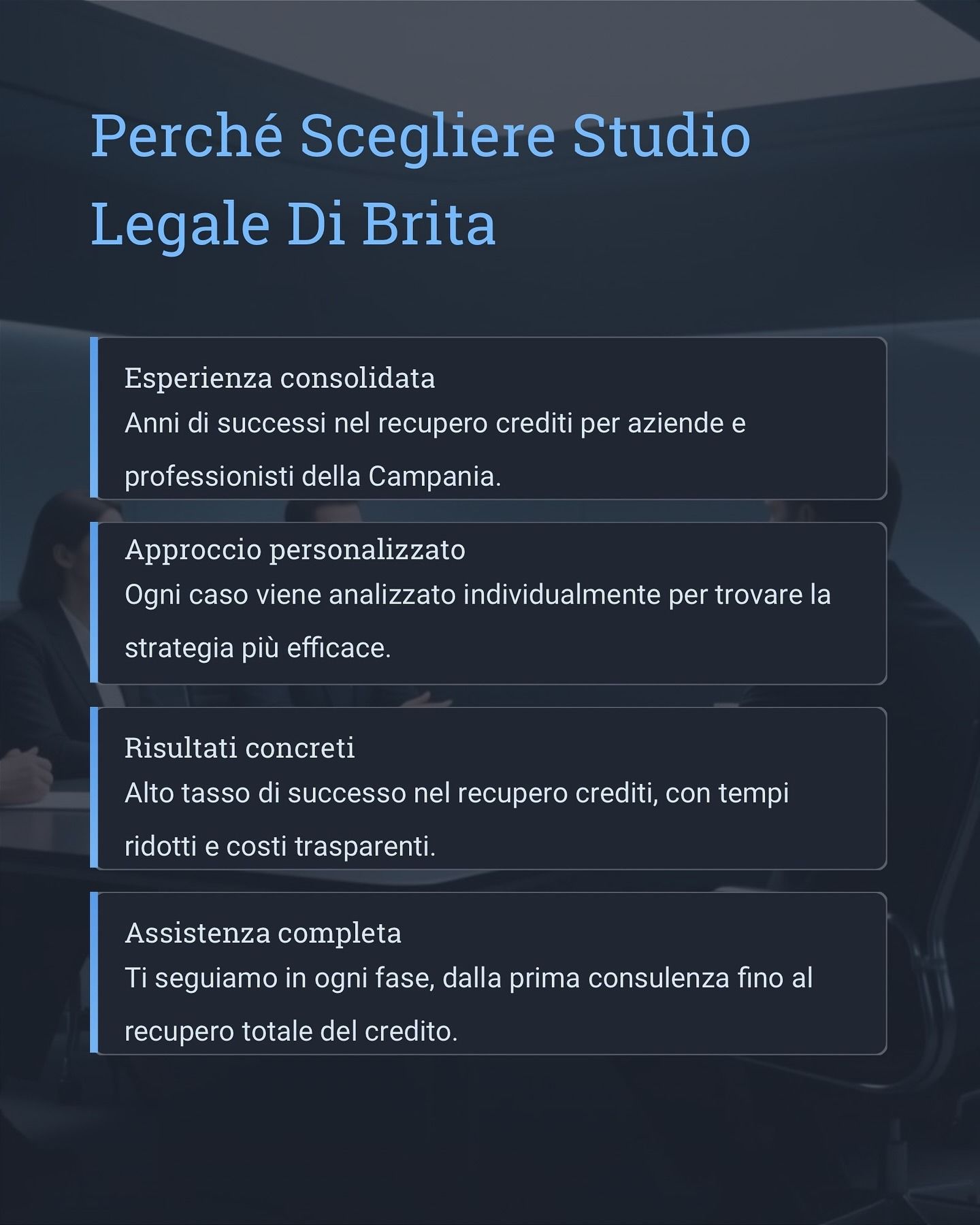 Pubblicità per Studio Legale Di Brita. Ecco i motivi per sceglierli: esperienza, approccio personalizzato