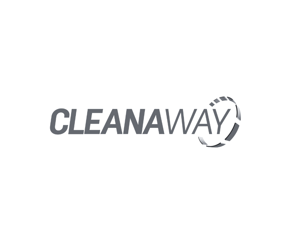 CLEANAWAY logo: Gray text with 