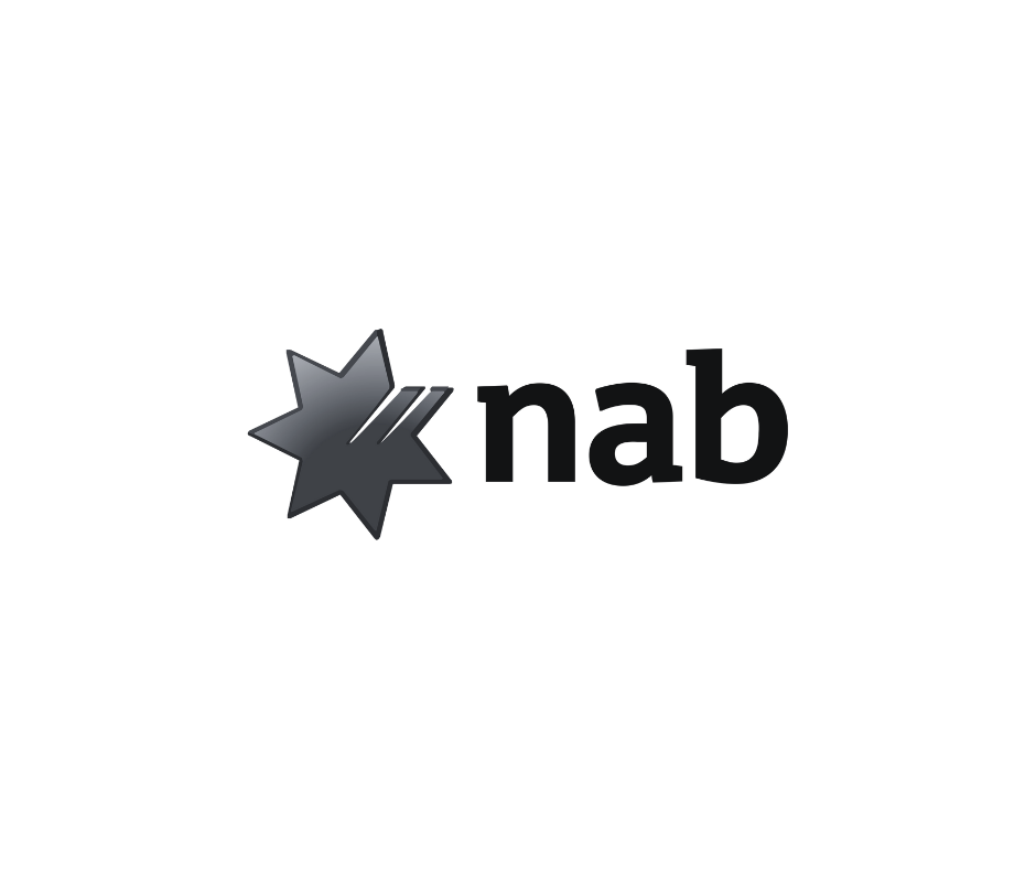 NAB logo: a dark grey starburst with angled lines and the letters 