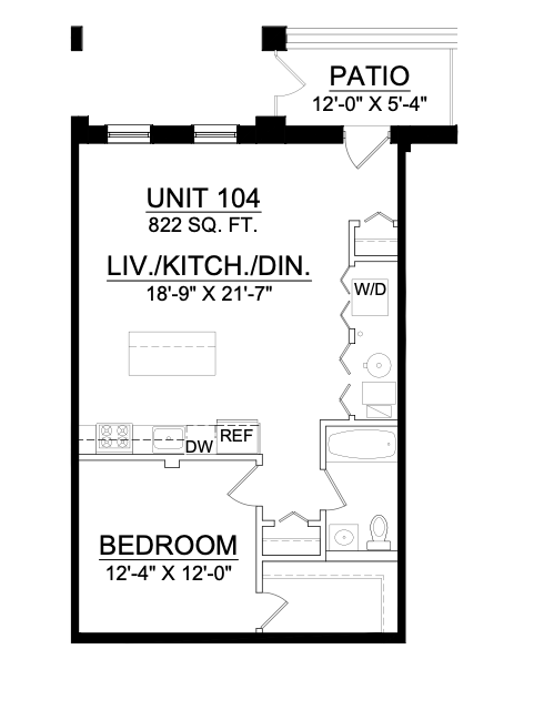 a black and white floor plan of a bedroom and patio .