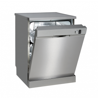 A stainless steel dishwasher with the door open