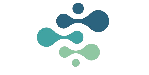 A blue and green logo on a white background.