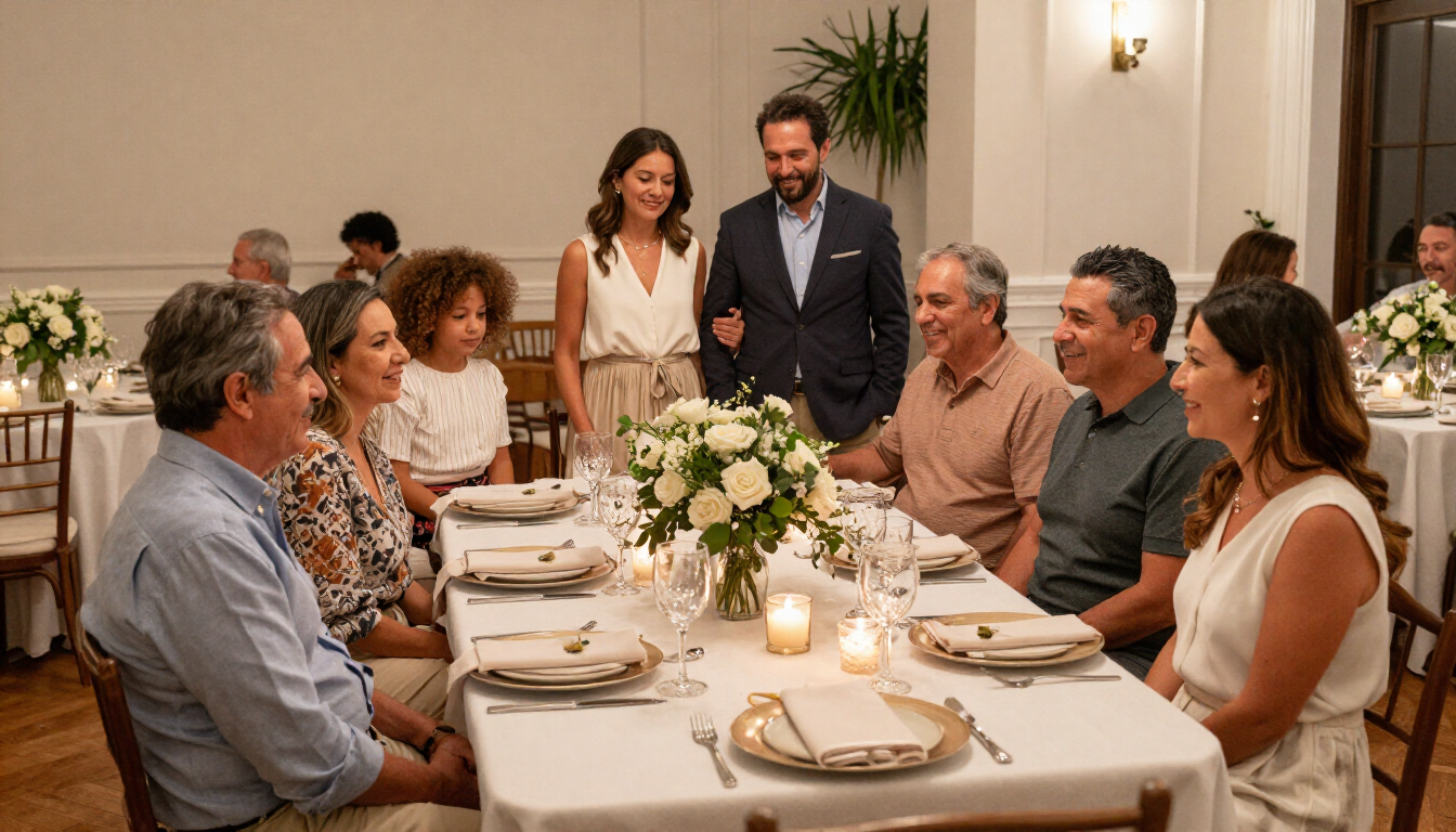 Celebración familiar en un salón de eventos climatizado