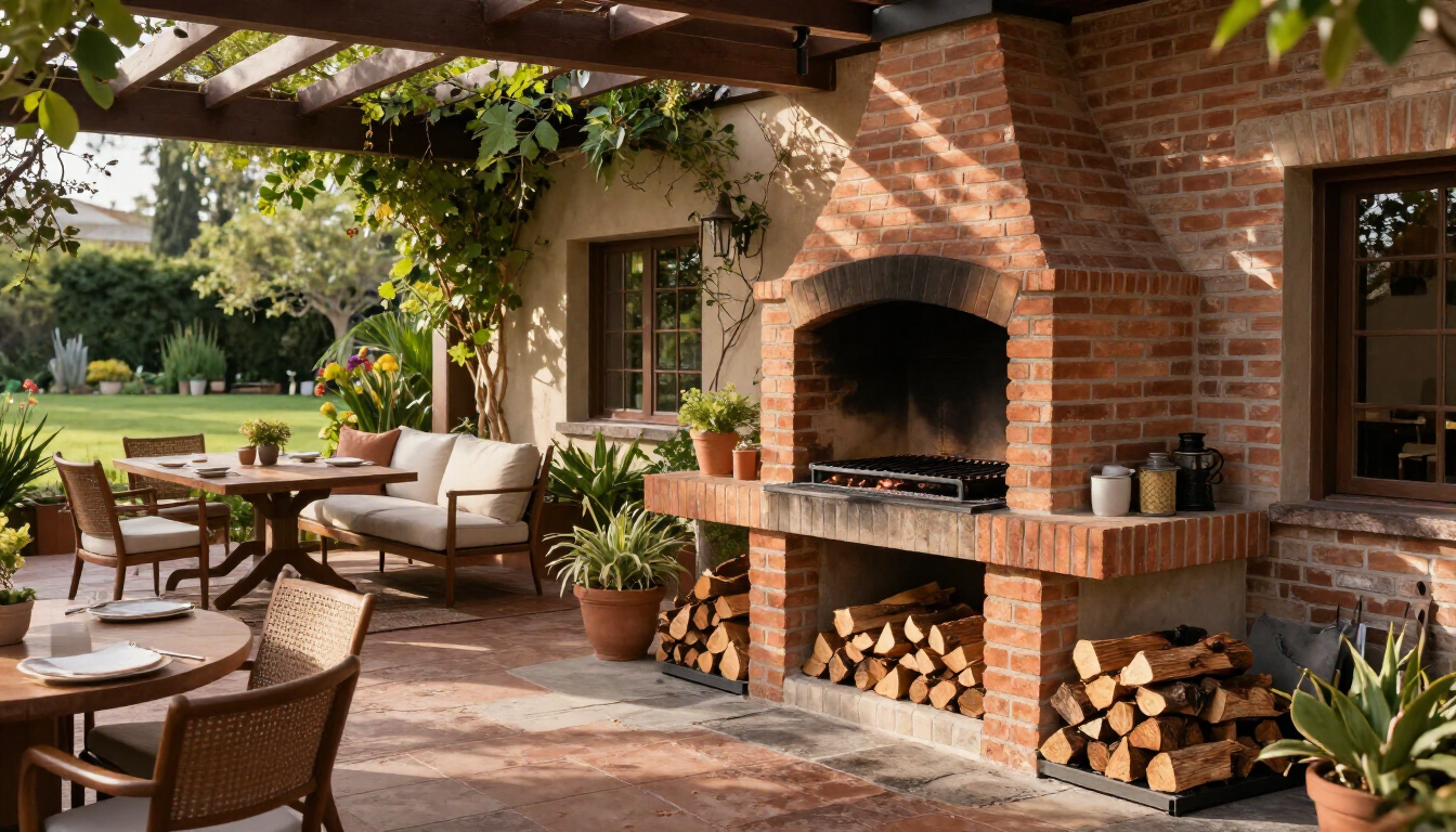 Patio con asador para eventos al aire libre
