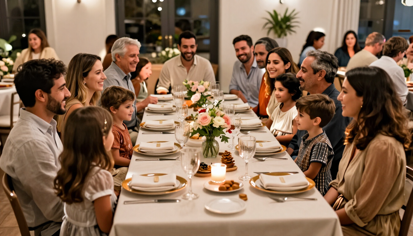 Celebración familiar en un salón climatizado