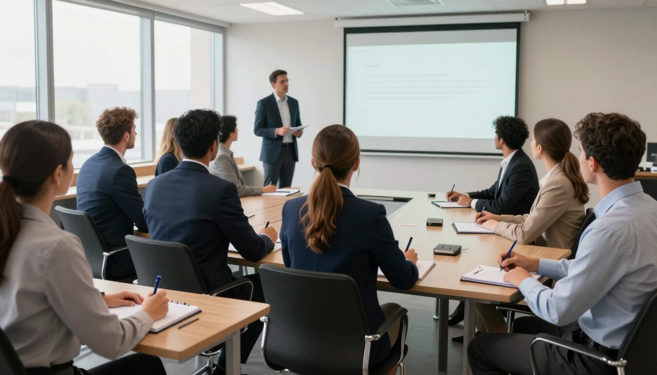Jornada de trabajo para empresas en un salón de eventos
