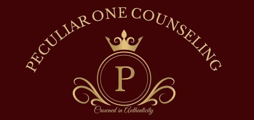 The logo for peculiar one counseling has a crown on it.