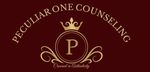 The logo for peculiar one counseling has a crown on it.