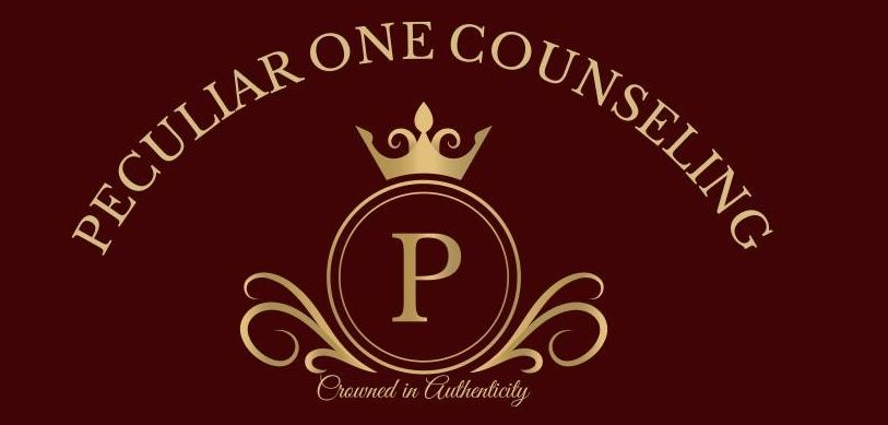 The logo for peculiar one counseling has a crown on it.