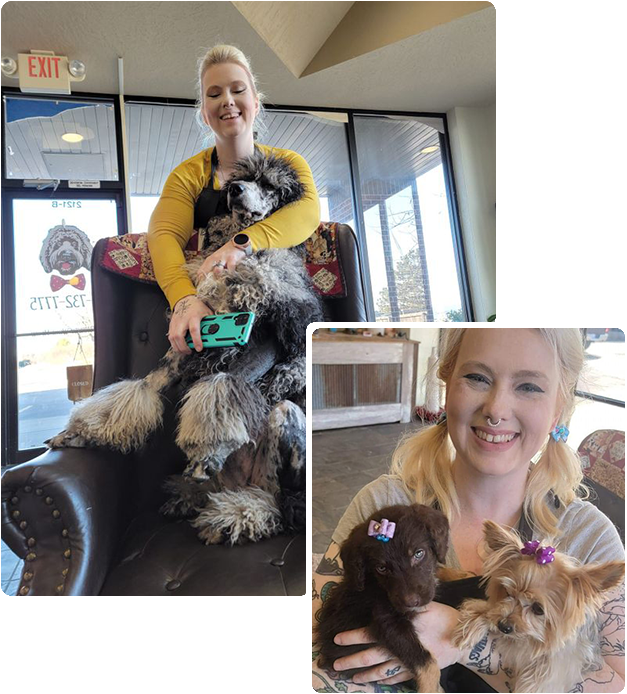 Woman With Adult Dog And Puppies