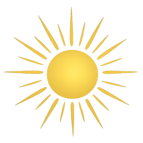 Gelbe Sonne mit Strahlen auf weißem Hintergrund