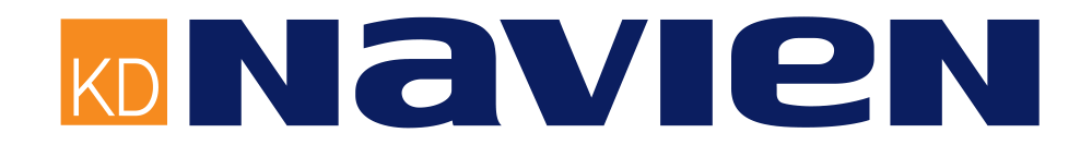 Logo of Navien, a company. Navy blue text