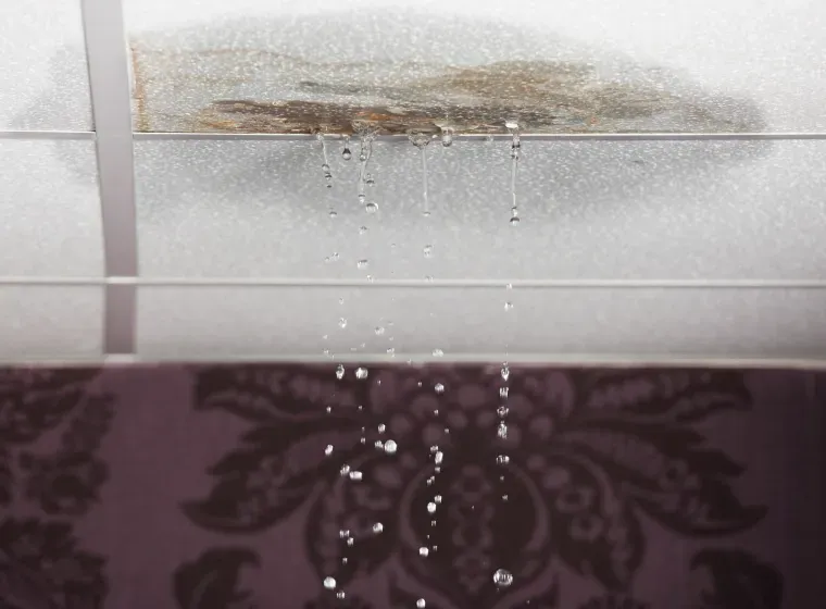 Water is dripping from the ceiling of a room