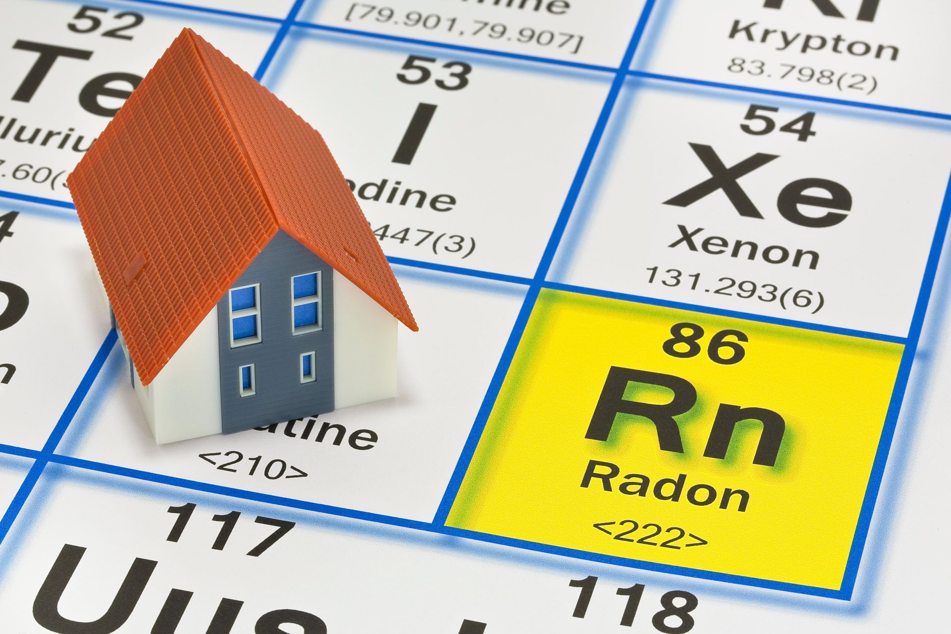 a model house sits on top of a periodic table of elements