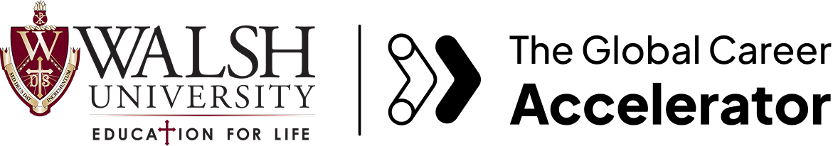 Walsh University and The Global Career Accelerator logos