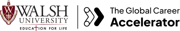 Walsh University and The Global Career Accelerator logos