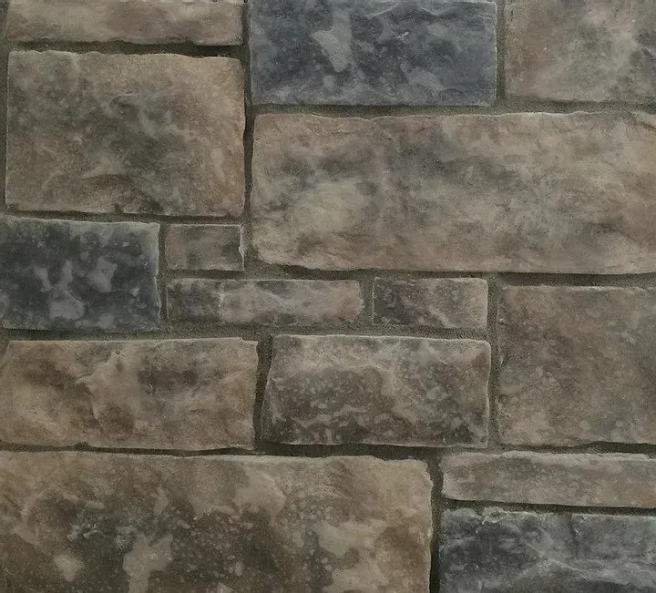 Close-up of a gray and brown stacked stone wall texture