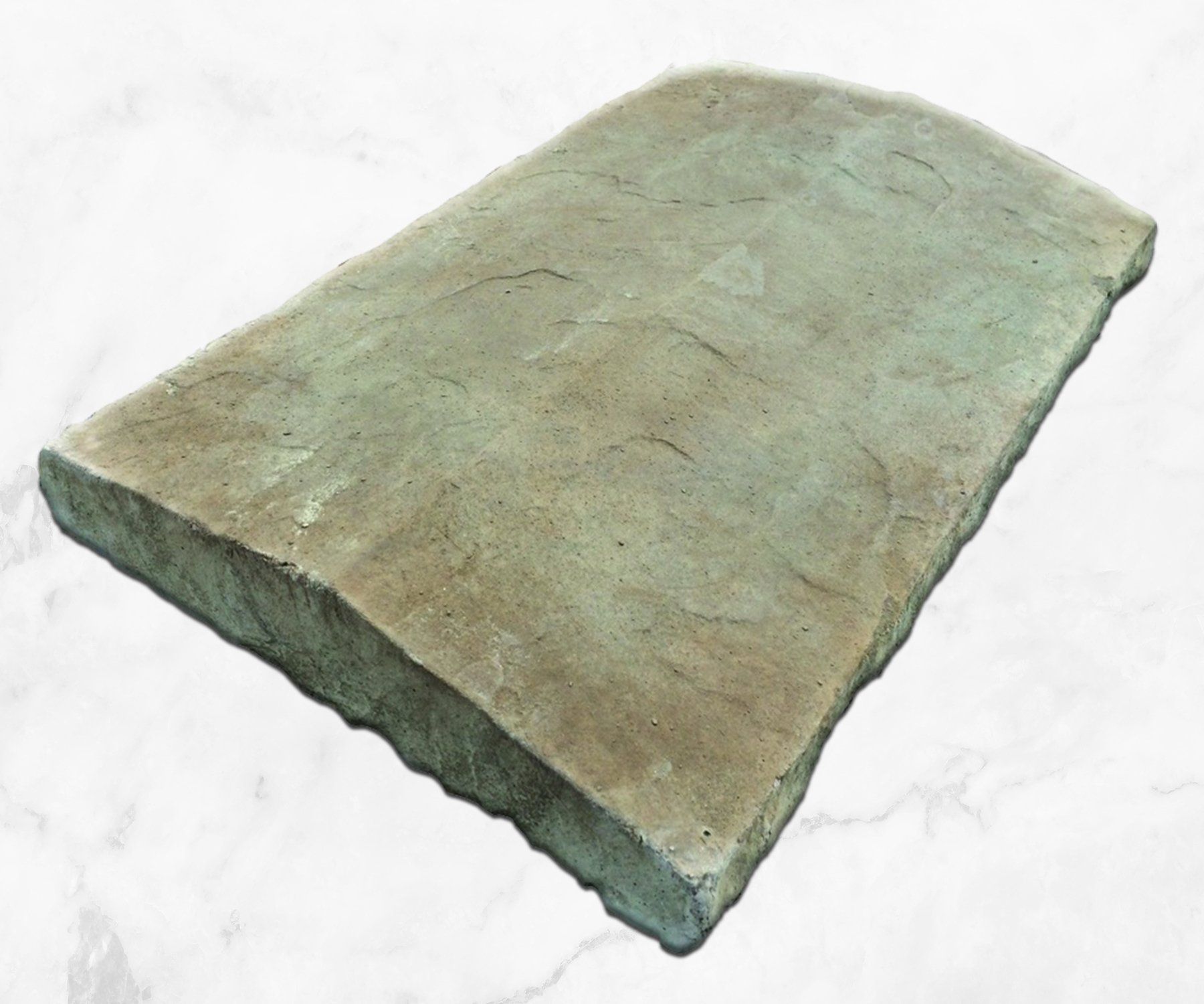 Greenish-gray curved stone slab on a white background